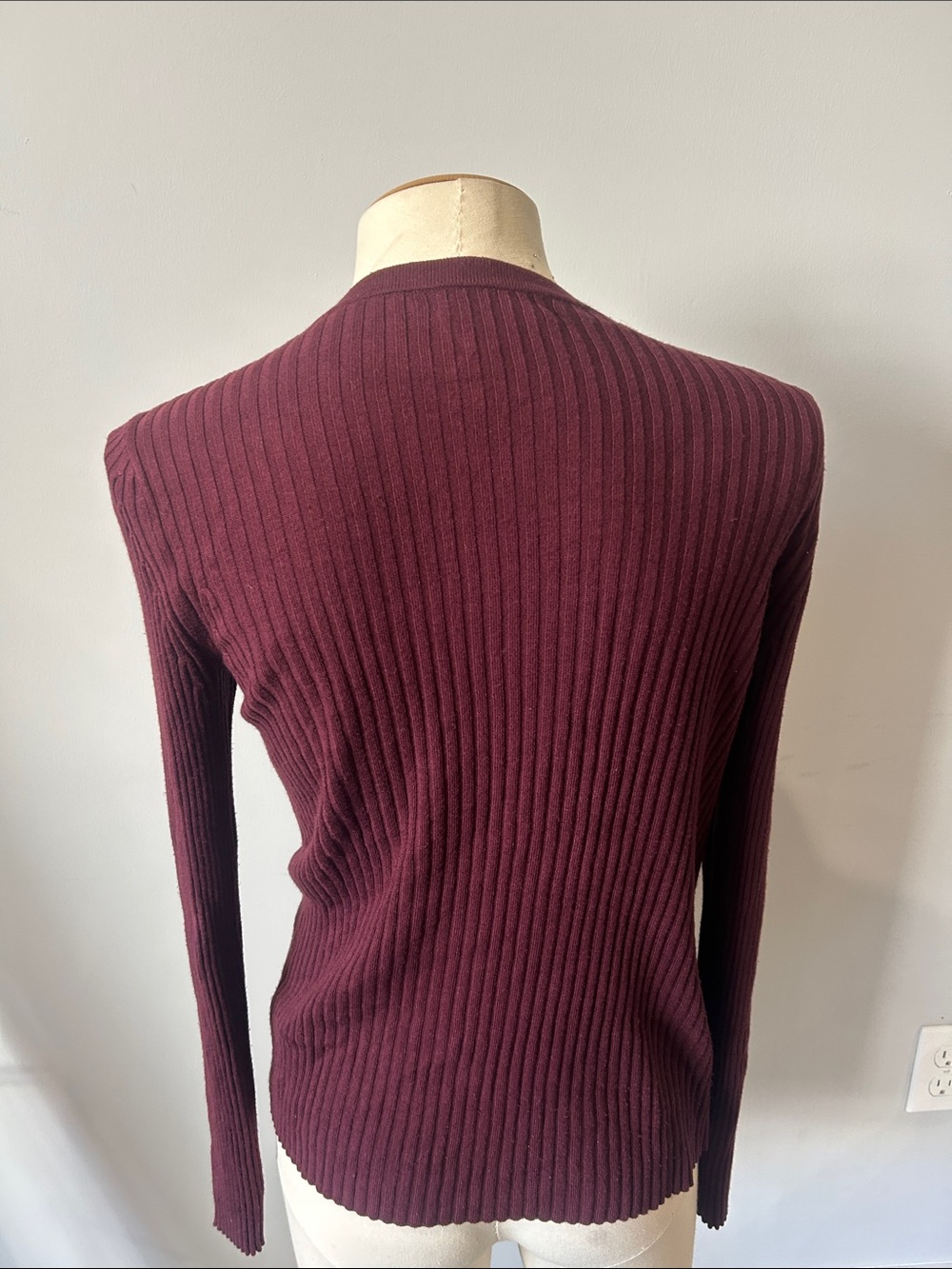 Lord & Taylor Women's Ribbed Button-Front Cardigan - Burgundy - Picture 3 of 4
